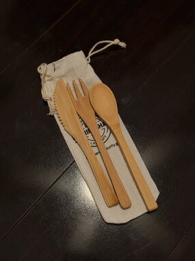 Bamboo Utensil Set with Canvas Pouch - Natural Wood